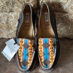 Myra Leather Aztec Colorful Patterned Loafer Pull On Sneakers